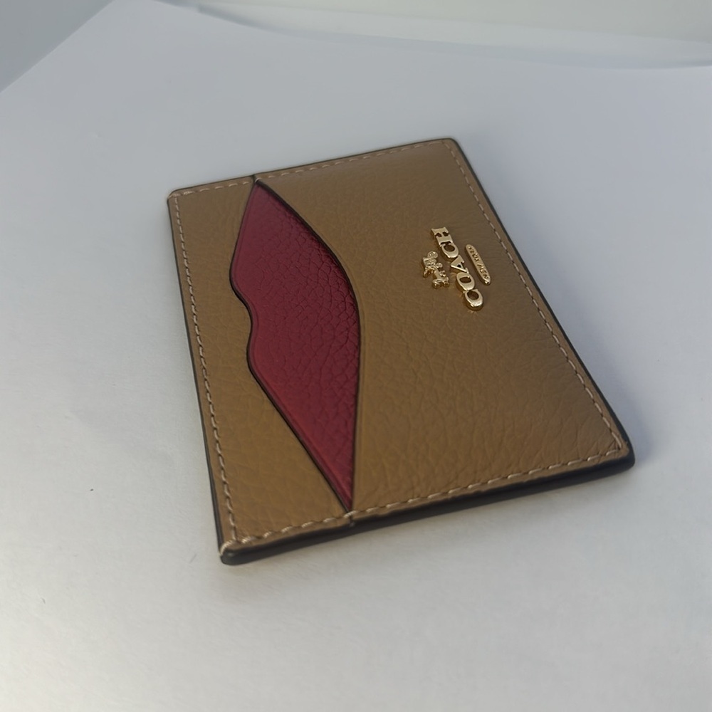 NWT Coach Card Case Wallet Pink Tan Leather Slim ID Holder - Picture 12 of 16